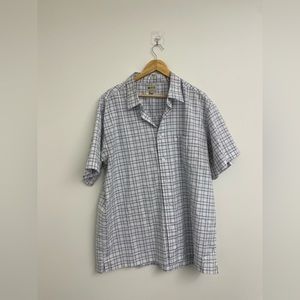 Men’s Haggar White Plaid Short Sleeve Button Down Shirt